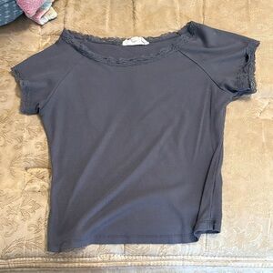 Women’s Lace-Trim Short Sleeve Top - Slate Blue